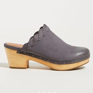 Anthropologie Gray Braided Leather Clogs